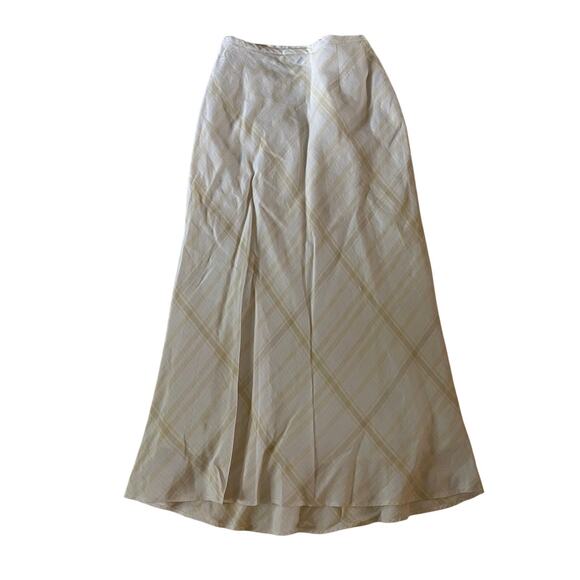 Vtg Y2K White Yellow Plaid Linen Maxi Skirt Sz 8 Preppy Cottagecore - Picture 1 of 8